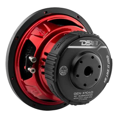 DS18 GEN-X104D Dynamic 10" 800 Watt Deep Bass Dual 4-Ohm Voice Coil Subwoofer - Red & Black image 3