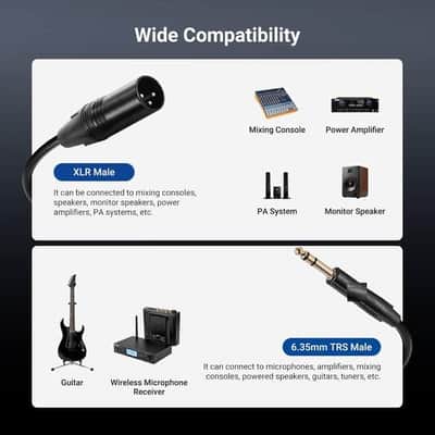 6.35mm 1/4 Inch TRS to XLR Male Cable, 6" Long Quarter to 3 Pin XLR Balanced Signal Interconnect Patch Cord Adapter Connector for Microphone Amplifier Mixer Powered Speaker Guitar Tuner, MS026 image 3