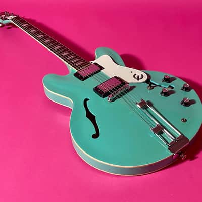 1998 Epiphone Riviera rare color Turquoise frequensator tailpiece image 5