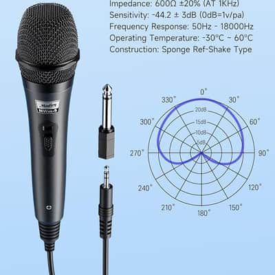 Karaoke Microphone, Dynamic Microphone with 13 ft Cable, Metal Handheld Cardioid Wired Microphone, XLR Microphone for Singing/Stage, Compatible w/Karaoke Machine/PA System/Amp/Mixer, Grey image 2