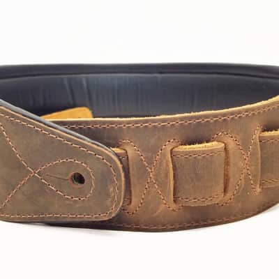 Padded Genuine Leather Guitar or Bass Strap 3.25" Wide Lightly Distressed image 7