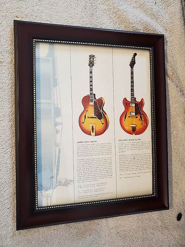1966 Gibson Guitars Color promotional Ad Framed Johnny Smith & Trini Lopez Electric Guitars Original image 1