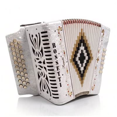 Rossetti 3112-FBE-WH Key of FBE 3 Row, 31 Treble, 12 Bass Diatonic Button Accordion w/Hard Case & Shoulder Straps image 6