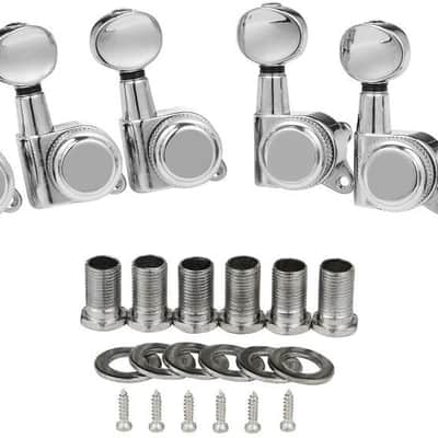 6 Inline Locking Tuners Tuning Keys Guitar Locking Tuning Machines with Mini Oval Buttons for Strat/Tele/Electric Guitars Chrome image 1