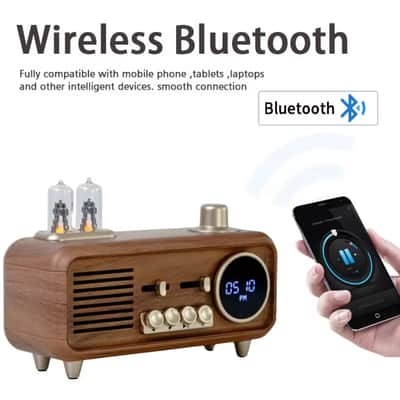 Retro Bluetooth Speaker with FM Radio & Digital Clock – Portable Vintage Wireless Speaker with AUX, USB & Lights image 4