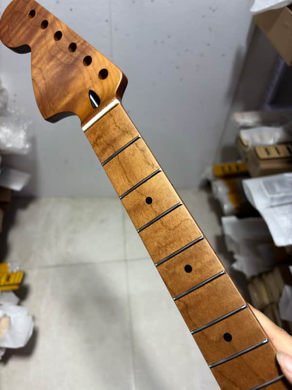 Big head Reverse headstock 22fret Roasted flame Maple Electric Guitar Neck image 1