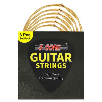 5Core Acoustic Guitar Strings 0.010-0.047 Steel Gauge Heavy Duty w Bright Tone For 6 String Guitars image 1