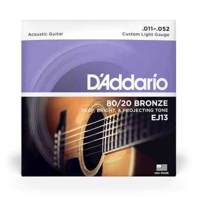 D'Addario EJ13 80/20 Bronze Acoustic Guitar Strings Custom Light 11-52 image 1