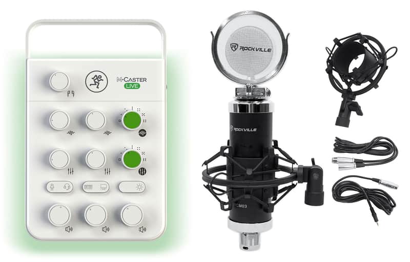 Mackie M Caster Live White Streaming Podcasting Smartphone/USB Mixer+Microphone image 1