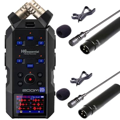 Zoom H6essential 6-Track 32-Bit Float Portable Audio Recorder + 2x Vidpro Professional Wired XLR Lavalier Microphone XM-L2 for Pro Audio Equipment with XLR Input image 1