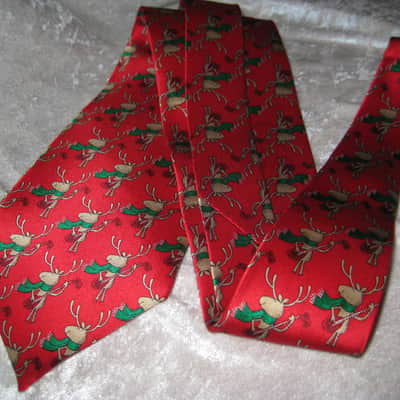 Holiday Traditions Christmas Reindeer Guitar Playing Design Necktie Top Quality Red image 8