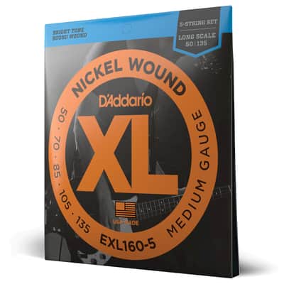 D'Addario EXL160-5 5-String Nickel Wound Bass Guitar Strings, Medium, 50-135, Long Scale image 1