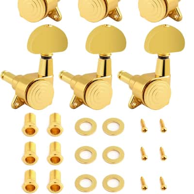 Locking Guitar String Tuning Pegs Tuning Keys Machine Heads Tuners 1:18 Gear Ratio 3L 3R for Electric Guitar or Acoustic Guitar Parts Accessories Half Round Head Gold. image 1
