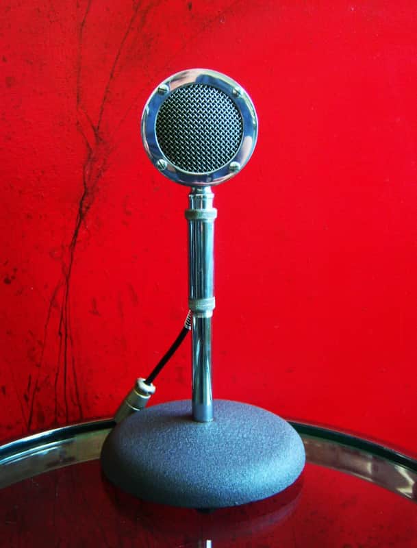 Vintage RARER 1940's Astatic D-104 crystal "Lollipop" microphone Chrome w adapter & period Atlas DS-5 desk stand PROP DISPLAY # 2 image 1
