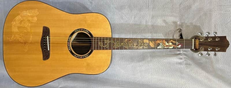 Blueberry Dreadnought Zodiac Aquarius Motif - Hand Made and Hand Carved Steel String Guitar image 1