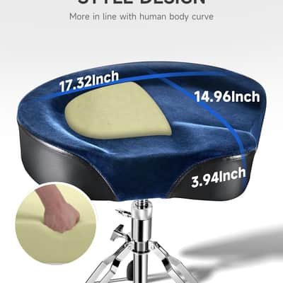 Heavy Duty Drum Throne, Motorcycle Style Drum Stool, Widened Drum Chair with Velvet Surface, Height Adjustable Padded Seat, Double Braced, Blue image 2