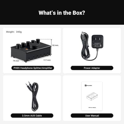 PH05 5-Channel Headphone Splitter Amplifier, Mini Headphones Amp for Music Studio, Audio Sharing, Podcast Monitor, Supports 16-300 Ohm High Impedance IEM with 12V Power Adapter image 5
