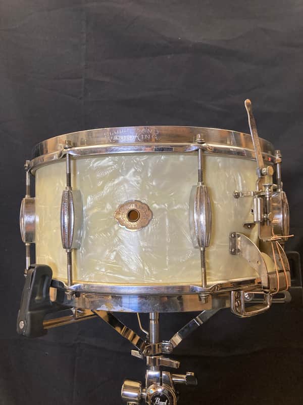 Slingerland - 1930s, 6.5x14" Gene Krupa No. 111, Radio King Snare Drum. White Marine Pearl image 1