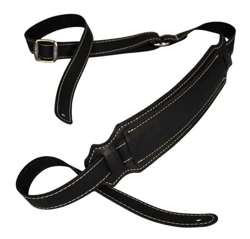Franklin Strap - Ball Glove Leather Vintage Style Pad - Guitar Strap - Black with Natural Stitching (Black) image 1