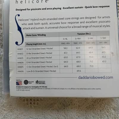 D'Addario Helicore 3/4 Hybrid Bass Strings - Medium Tension image 2