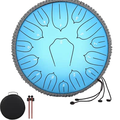 Steel Tongue Drum 12 Inch 15 Handpan Drums Set with Music Book Mallets Carry Bag - Hand Pan Instrument for Adults Musical Education Meditation (Blue) image 3
