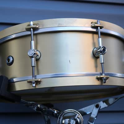 HHG drums 14x5.25 Handmade Brass With Solid Brass Bespoke Hoops 2022 Satin Lacquer image 8