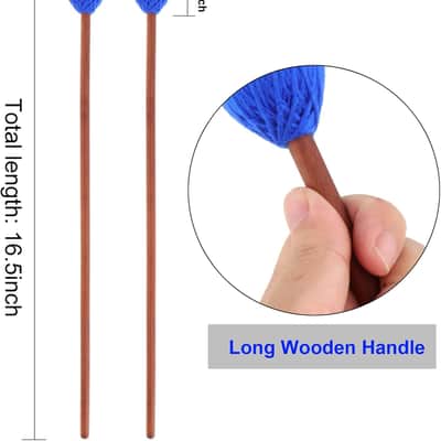 1Pair Mallets Medium Blue Hard Yarn Head Keyboard Percussion Mallets with Maple Wood Handle (Blue) image 2
