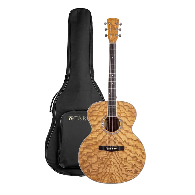 TARIO 41'' Antique Jumbo Body Acoustic Guitar Curly Ash body Okoume Neck Natural image 1