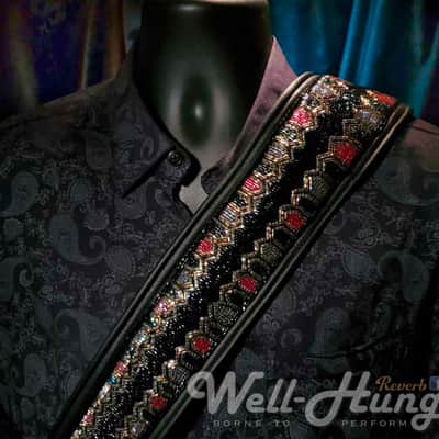 Well-Hung "Showstoppah!" 3-1/4" wide padded leather and beaded Class Act Guitar Strap image 1