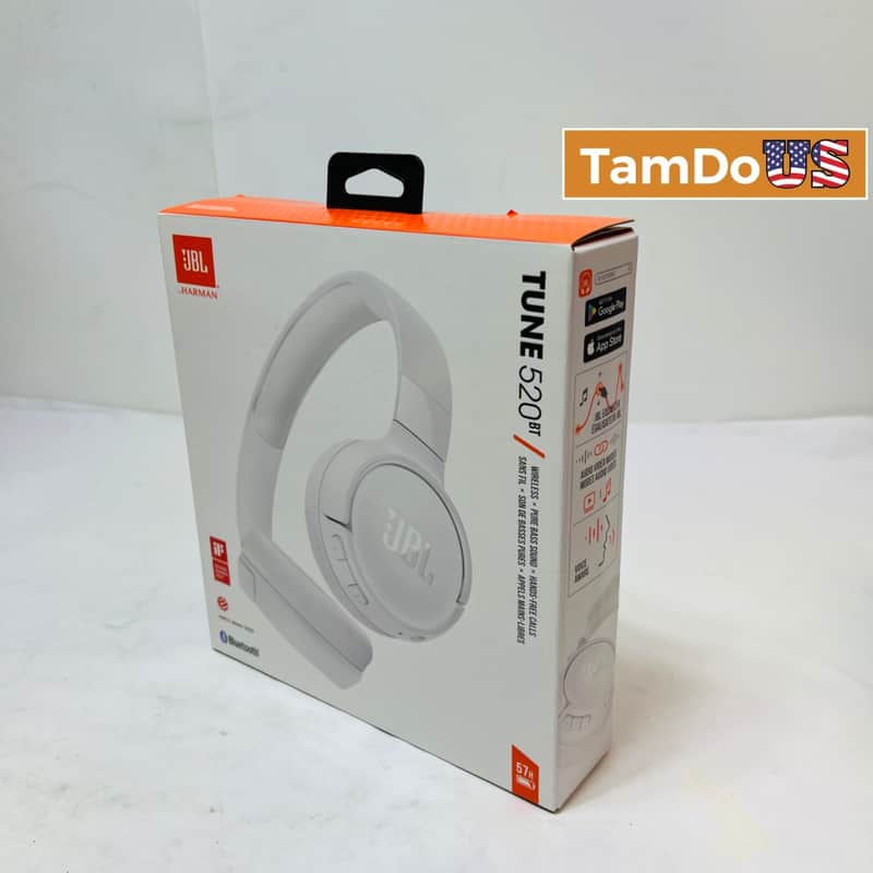 JBL Tune 520BT Wireless Over-Ear Headphones Pure Bass Sound White JBLT520BTWHTAM image 1