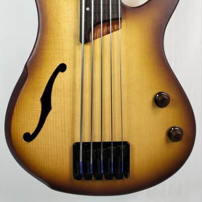 Ibanez SRH505F SR Workshop 5 String Fretless Semi Hollowbody Bass, Natural Browned Burst Flat image 4