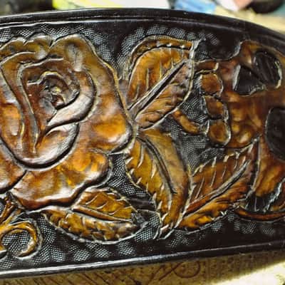 Well-Hung "The Gunfighter"  Hand-Carved / Tooled Leather Cowboy Grunge guitar strap, padded image 1