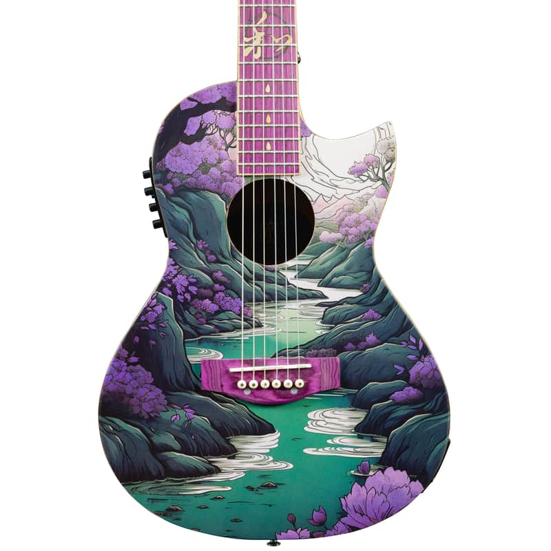Lindo Ryokou Electro Acoustic Travel Guitar | Japanese Graphic Art | BS3M Piezo/Mic Blend Preamp | 3/4 Size / 24" Scale-Length | Luminlay Side Dots | Five Elements Kanji Abalone Sea Shell and Maple Inlays | Designed in the UK (Nylon Strings) image 1
