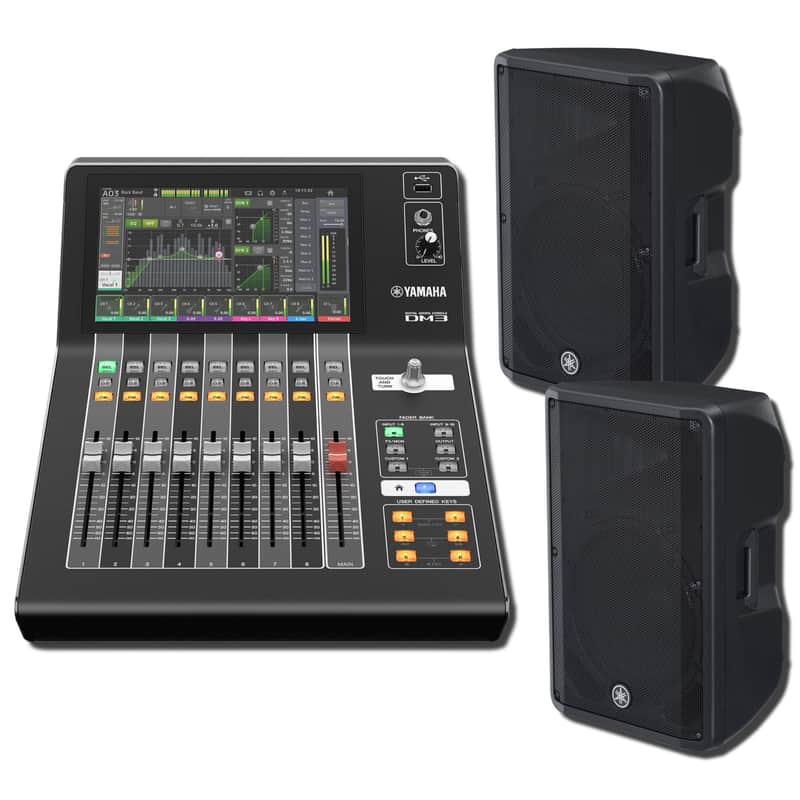 Yamaha DM3S 22-Channel Digital Mixing Console Full-Range PA Bundle with 2 DBR15 15-Inch 1,000W Powered Loudspeakers image 1
