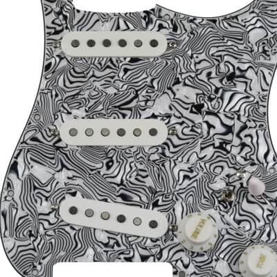 White and Black Strip Guitar Strat Style Prewired Loaded Pickguard, Alnico 5 Pickups, 7 Way Wiring image 2