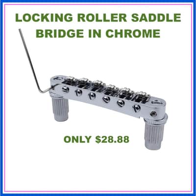 Guyker Locking Metric 6mm TuneOMatic Chrome Roller Saddle Bridge fits 6 String Electric Imported Guitars image 1