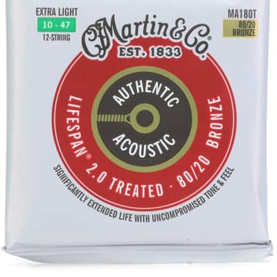 Martin MA180T Authentic Acoustic Lifespan 2.0 Treated 80/20 Bronze Guitar Strings - .010-.047 Extra Light 12-string image 1