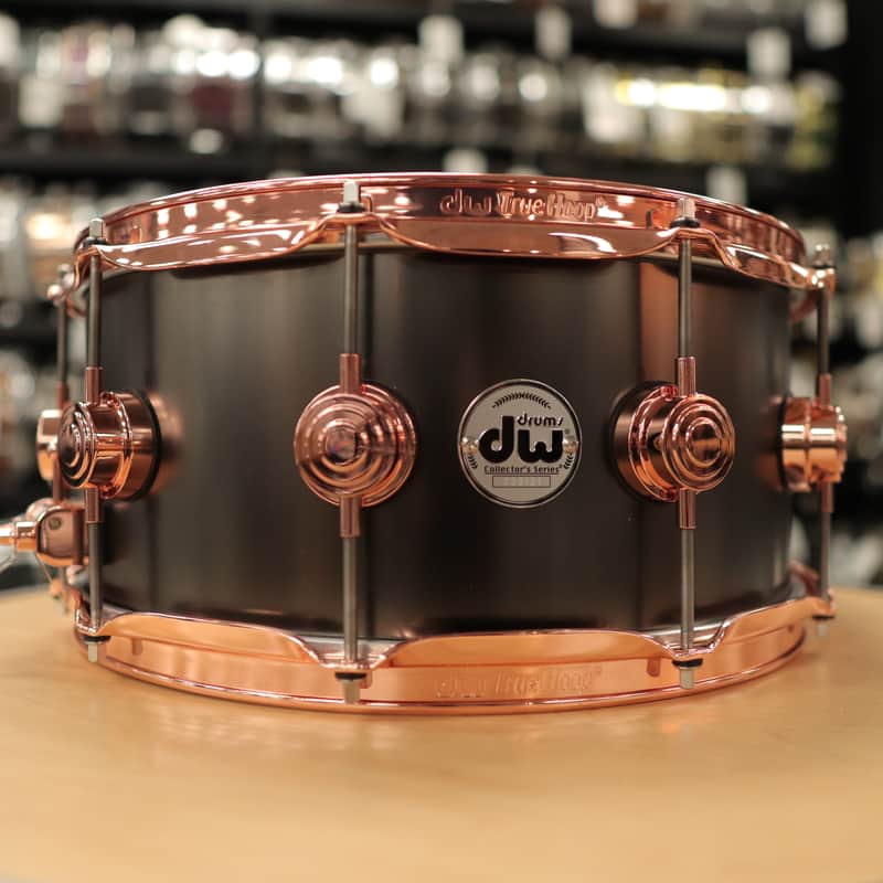 Pre-Owned DW Collector's Series 6.5x14" Satin Black Over Brass Snare Drum w/ Copper Hardware image 1