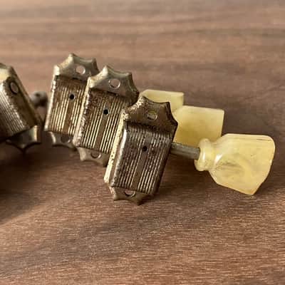Kluson Deluxe Tuner Set Keystone Button No Line Single Ring Vintage 1952-1956 - Nickel image 4
