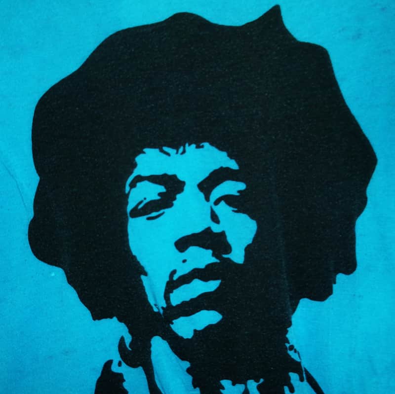 jimi hendrix face long baby blue L women 2000s unisex tee - blues rock guitar fire image 1