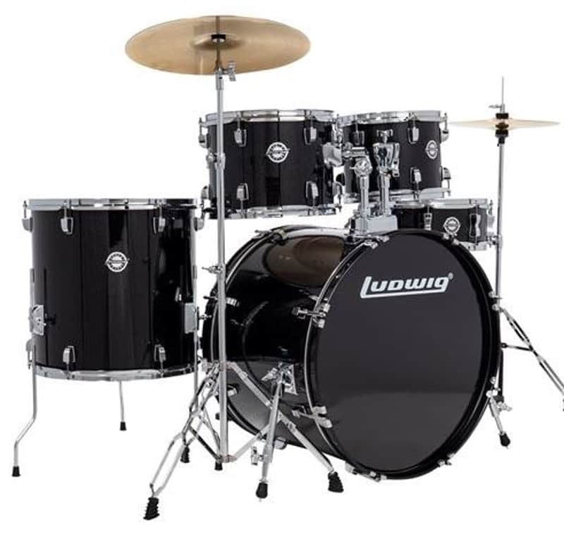 Ludwig LC19511 Accent Drive 5-piece Drumset with Throne and Cymbals Black Sparkle image 1