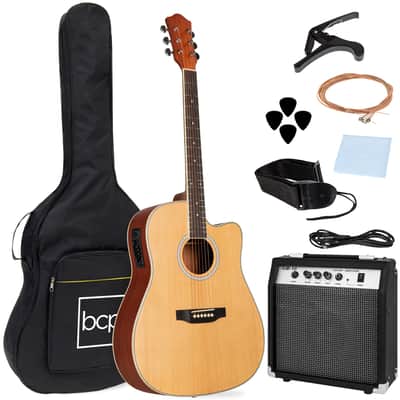 Best Choice Products Beginner Acoustic Electric Cutaway Guitar Set w/ Case, Strap - 41in-Sunburst image 14
