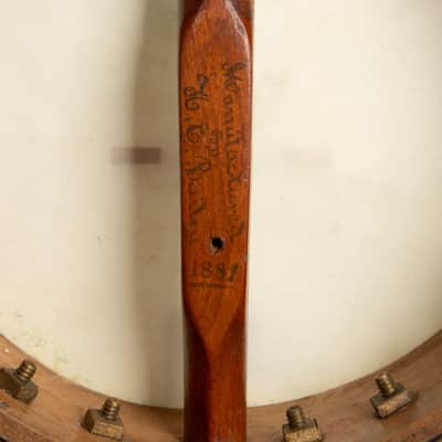 H.E. Bailey  5 String Fretless Banjo (1881), original brown coffin case. image 14