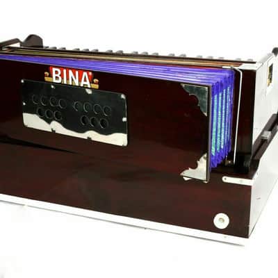 Handmade Harmonium With Padded Bag Original Bina Brand Professional 9 Stopper Portable - Natural image 3