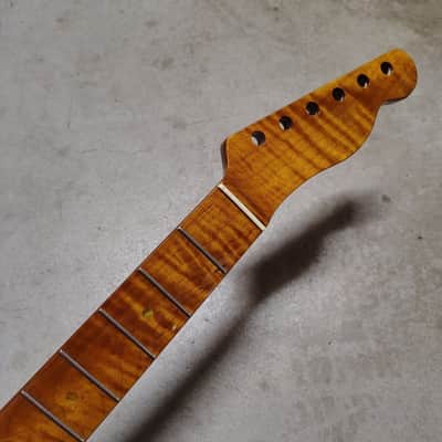 Flame Roasted Maple Tele Neck fits fender Telecaster body 21 frets 50s Gloss image 1