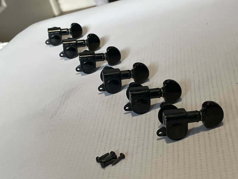 2000's Era Grover USA Mini Rotomatic Black Guitar 6 In Line Tuners Tuning Pegs Machine Heads image 1