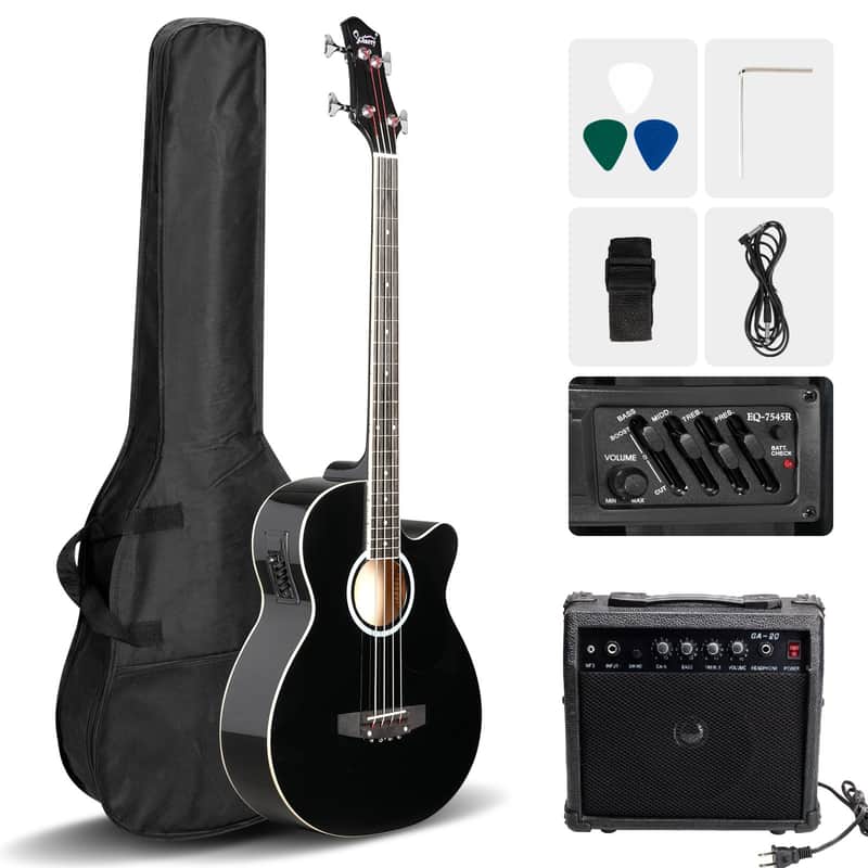 🎸Acoustic Electric Bass Guitar with a Rosewood Fretboard +Soft Case/Gig Bag +Strap +Cable +Picks!🎸 image 1