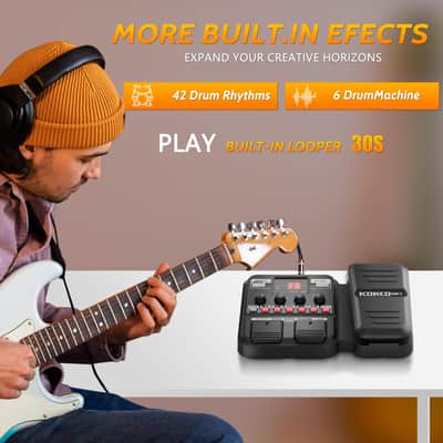 KOKKO KMF-1 Guitar Pedal, 77 Effects Guitar Multi Effects Pedal with 50 Preset, 42 Drum Rhythm, 18 Amp/Cab, Upgraded Color Screen, Aux In, Guitar Tuner Looper Expression Wah Volume Distortion Pedal (Price includes the import duty for US buyer) image 4