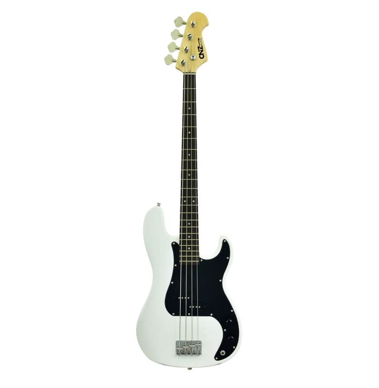 CNZ Audio PB Electric Bass Guitar - White Finish, Maple Neck Bild 1