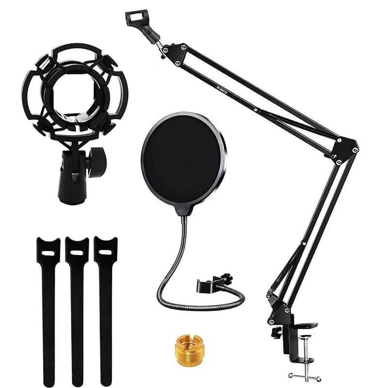 Podcast Mic Boom Arm Kit – Adjustable Desk Mount Scissor Arm with Pop Filter & Shock Mount image 1
